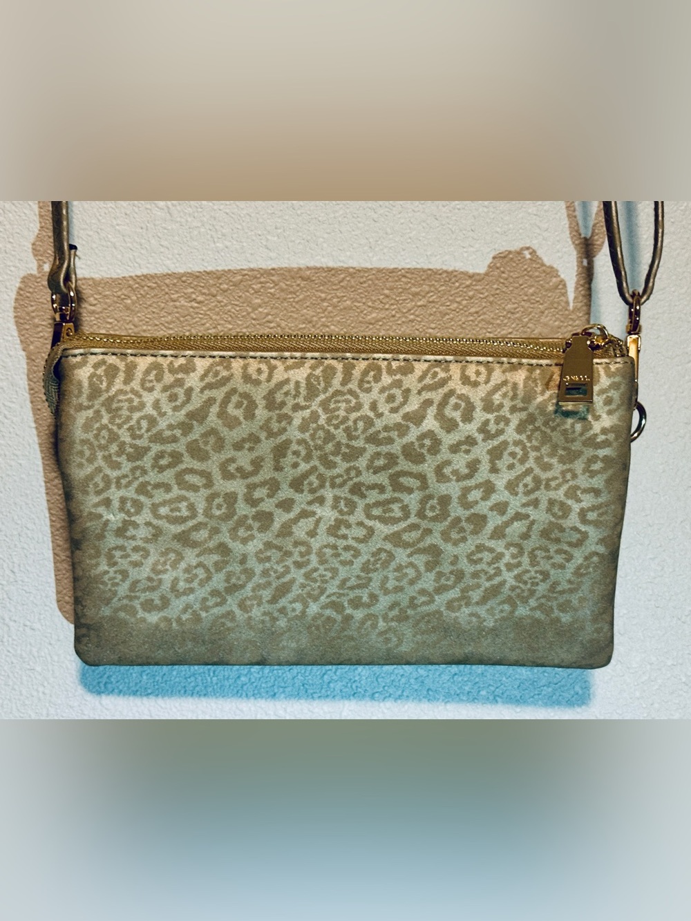 Leopard-Print Crossbody Bag in Tan with Gold Hardware